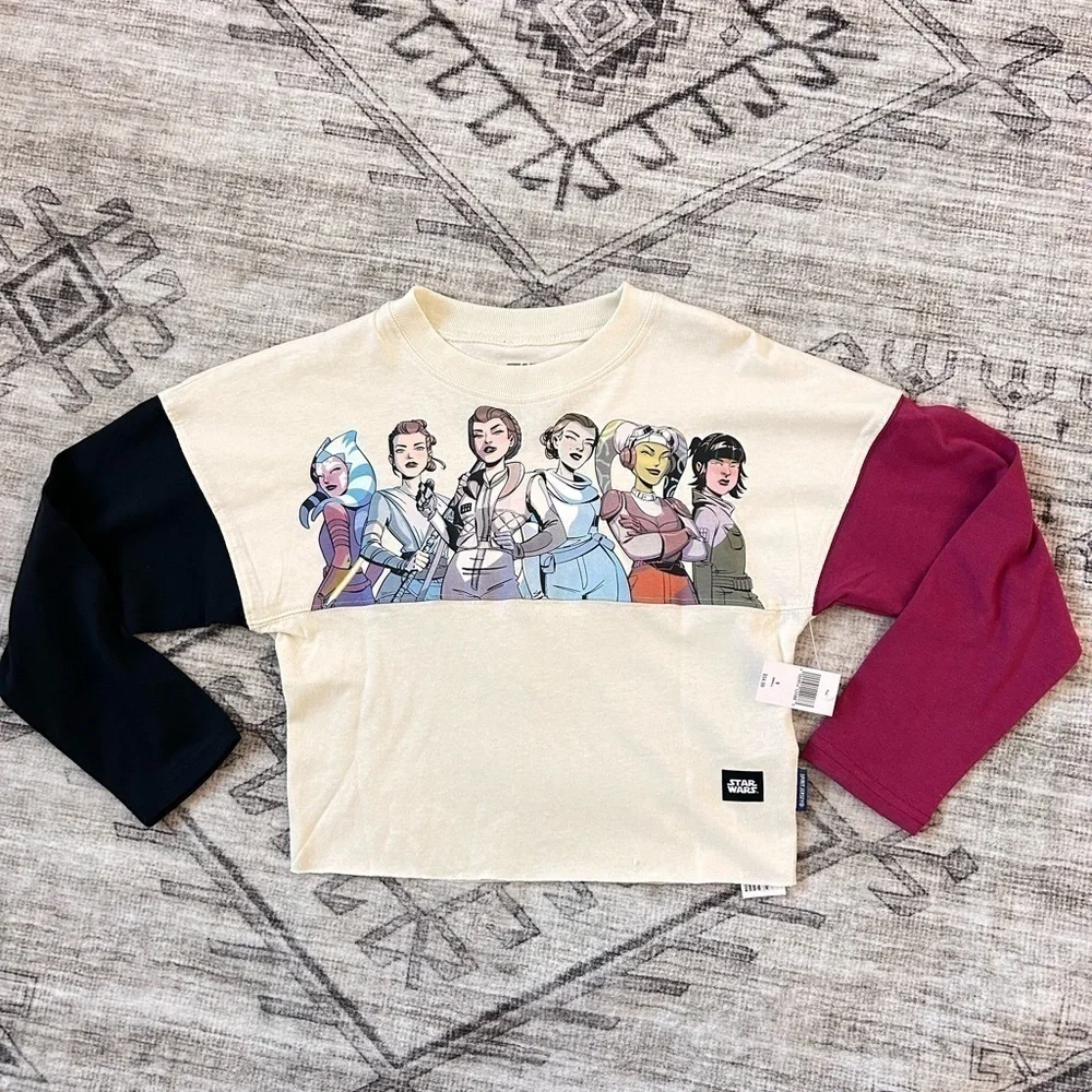 Disney Star Wars Spirit Jersey Cropped Girls Small 5/6 Leia Rey Ahsoka NWT